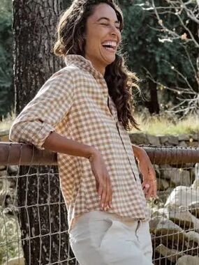 Frank & Eileen Barry tan gingham flannel button up S